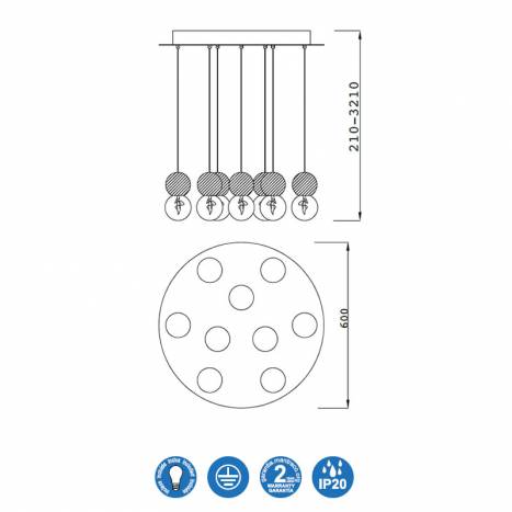 Lámpara colgante Galaxia 9L E27 LED - Mantra