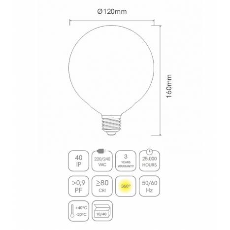 Bombilla LED 16w E27 360° globo - Beneito Faure