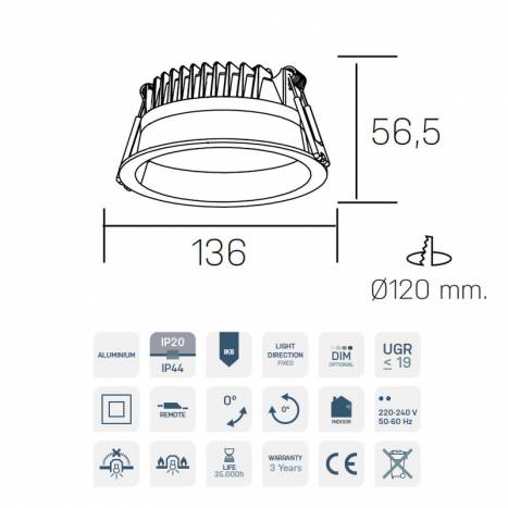 Downlight Lim round LED 12w IP44 UGR19 - Kohl