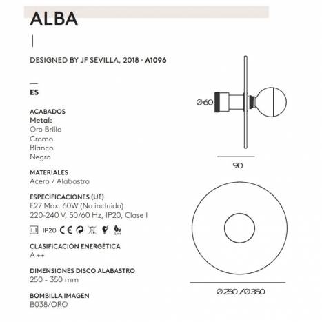 Aplique de pared Alba E27 alabastro - Aromas