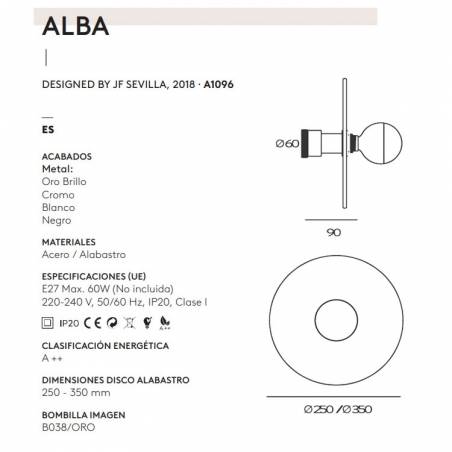 Aplique de pared Alba E27 alabastro - Aromas