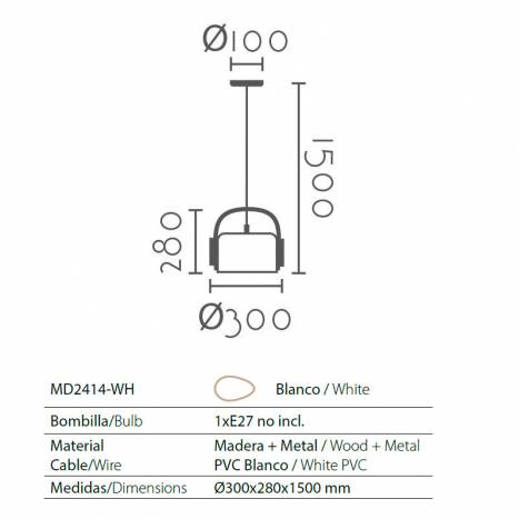 Lámpara colgante MD2414 1L madera info - Ineslam