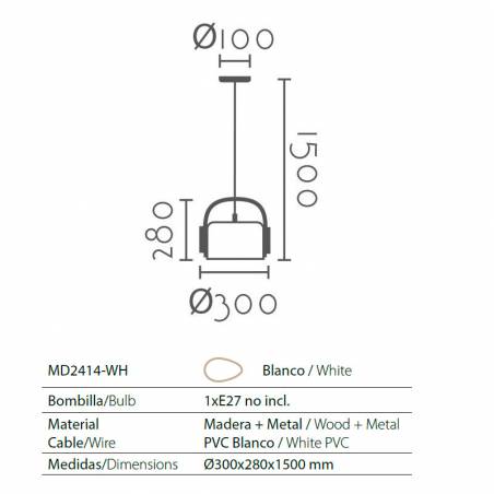 Lámpara colgante MD2414 1L madera info - Ineslam
