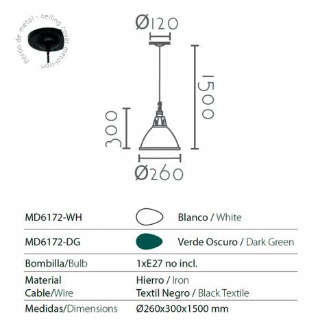 Lámpara colgante MD6172 1L E27 acero info - Ineslam