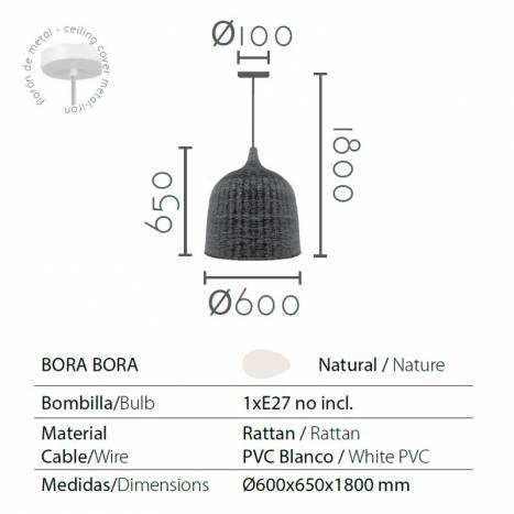 Lámpara colgante Bora Bora E27 ratán info - Ineslam