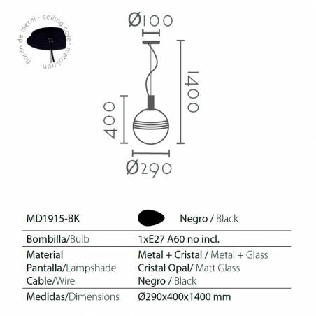 Lámpara colgante MD1915 1L E27 cristal info - Ineslam