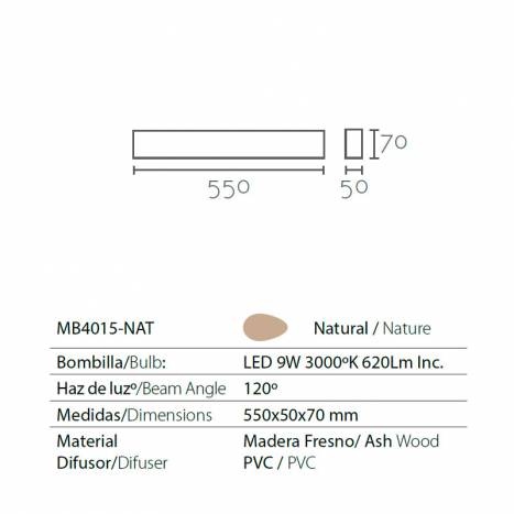 Aplique de pared MD4015 LED 9w madera info - Ineslam