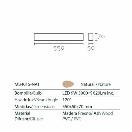 Aplique de pared MD4015 LED 9w madera info - Ineslam