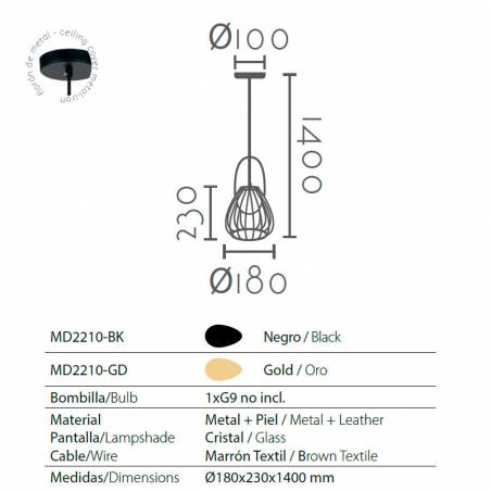 Lámpara colgante MD2210 1L G9 cristal info - Ineslam