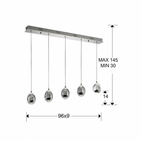 Lámpara colgante Rocio lineal 5L LED cromo - Schuller