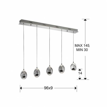 Lámpara colgante Rocio lineal 5L LED cromo - Schuller