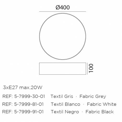MDC Olga 3L E27 fabric black ceiling lamp info