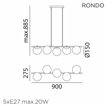 Lámpara colgante Rondo 5L E27 cristal info - MDC