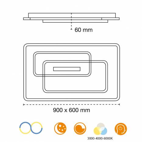 Plafón de techo Vega 90x60 LED regulable + mando - Cristalrecord