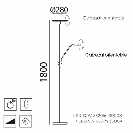 Lámpara lectura Maica LED 30+5w dimmable info - MDC