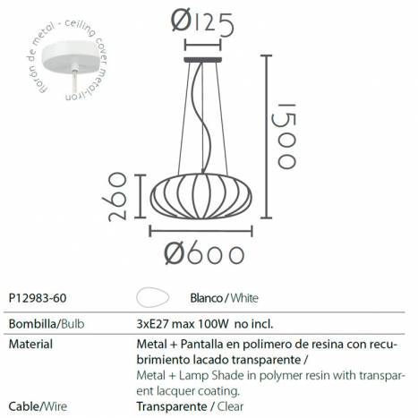Lámpara colgante Manhatan 3L E27 blanco info - Ineslam