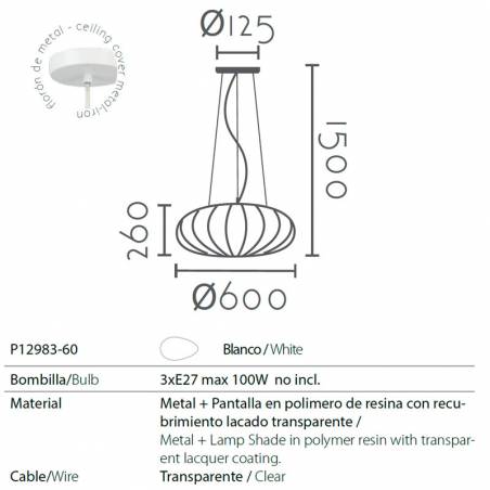Lámpara colgante Manhatan 3L E27 blanco info - Ineslam