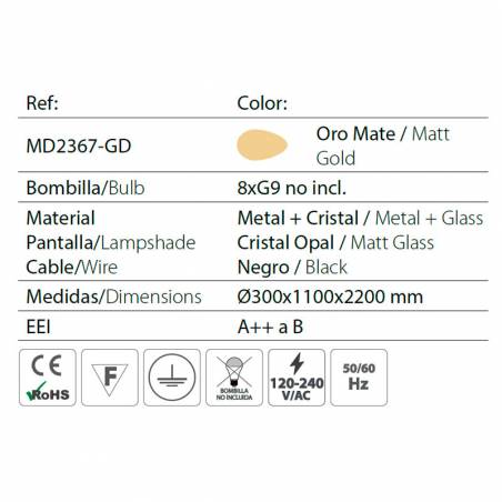Lámpara colgante MD2367 8L G9 cristal info - Ineslam 1
