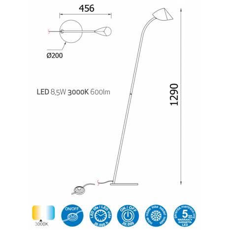 Lámpara de pie Capuccina LED 9w info - Mantra