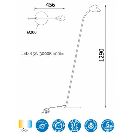 Lámpara de pie Capuccina LED 9w info - Mantra