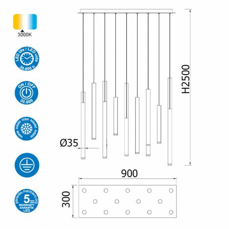 Lámpara colgante Cala LED 84w rectangular info - Mantra