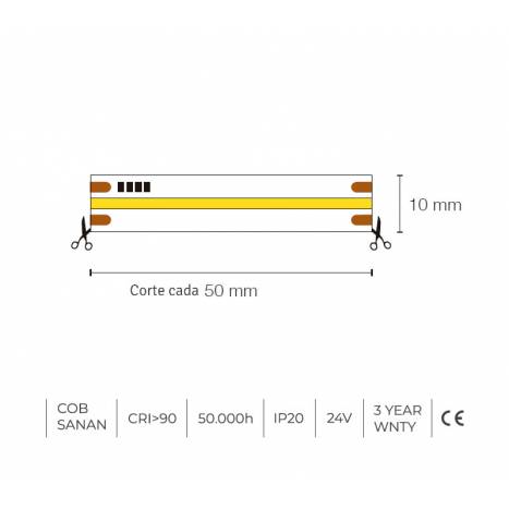 Tira LED 5M COB 10W/m IP20 24V - YLD