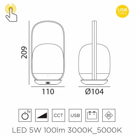 Lámpara portátil Nin LED 5w info - MDC