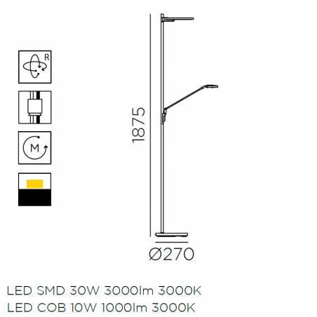 MDC One LED 30+10w dimmable reading lamp info
