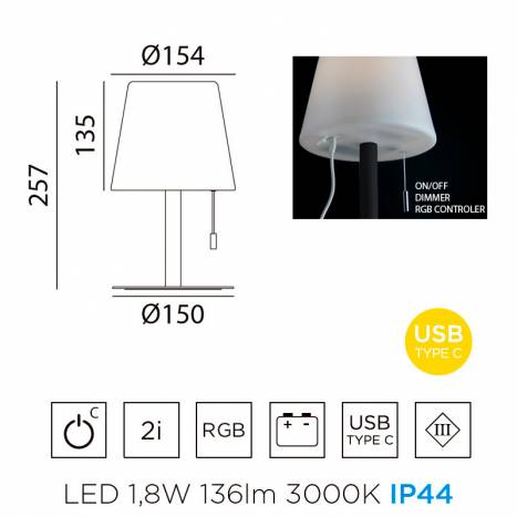 MDC Bondi LED RGB USB IP44 portable lamp info