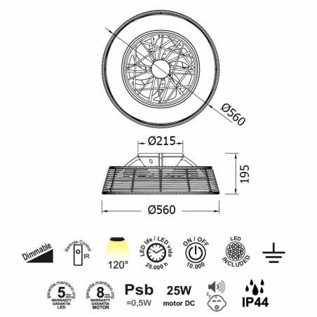 Ventilador de techo Indonesia LED DC Ø56cm info - Mantra