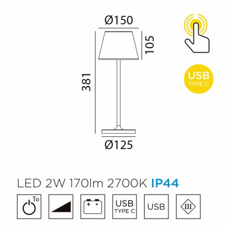 Lámpara portátil Mash LED USB IP44 info - MDC
