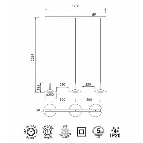 MANTRA Orion 120cm 3L LED pendant lamp black