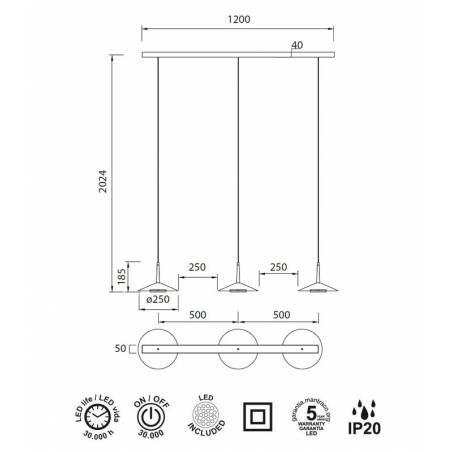 MANTRA Orion 120cm 3L LED pendant lamp black