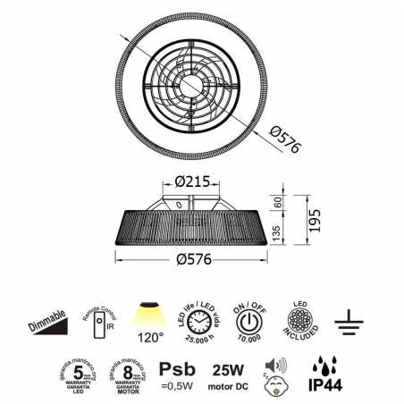 Ventilador de techo Polinesia Natural LED DC Ø57cm info - Mantra