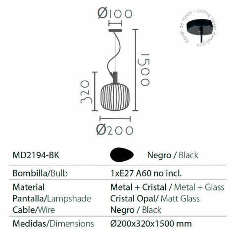 Ineslam MD2194 E27 glass pendant lamp info