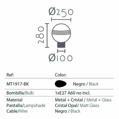 Lámpara de mesa MT1917 1L E27 cristal info - Ineslam