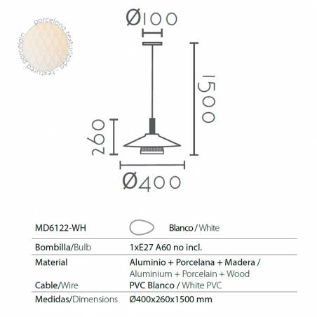 Lámpara colgante MD6122 E27 porcelana info - Ineslam