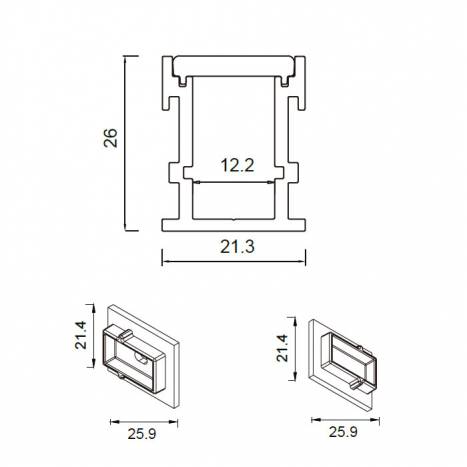 Perfil aluminio 2mts empotrado para suelo - Mantra