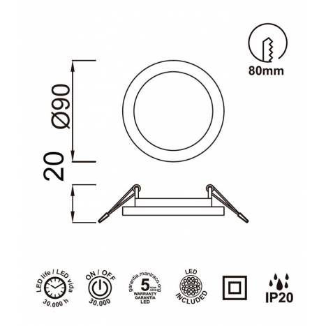 Downlight Saona LED 6w 540lm redondo - Mantra