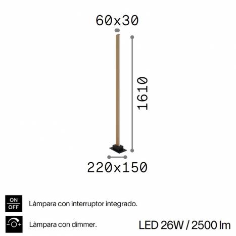 Lámpara de pie Craft LED 26w madera info - Ideal Lux