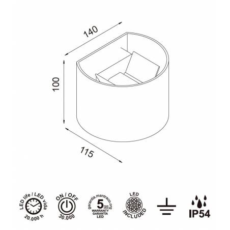 MANTRA Davos R LED 12w IP54 wall lamp