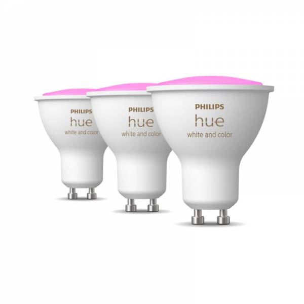Pack 3 Bombillas inteligentes LED GU10 4.3w Hue White and Color - Philips