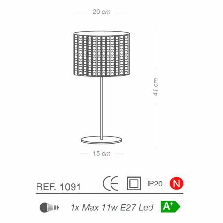 Lámpara de mesa Enea 1L E27 ratán info - Ilusoria