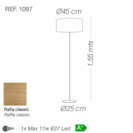 Lámpara de pie Rafia Classic 1L E27 arpillera info - Ilusoria