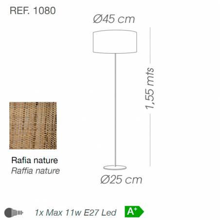 Lámpara de pie Rafia 1L E27 natural info - Ilusoria