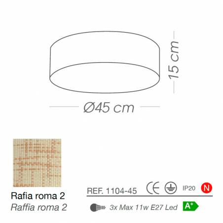 Plafón de techo Rafia Roma 45cm E27 ratán info - Ilusoria