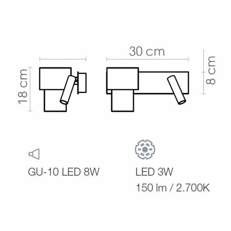 Aplique de pared Kan A LED 3w + GU10 info - Luxcambra