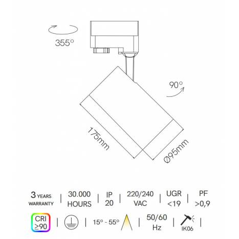 Foco de carril Zoom trifásico LED CCT angulo ajustable - Beneito Faure