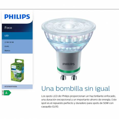 Bombilla LEDClassic 2.1w GU10 375lm 36D - Philips