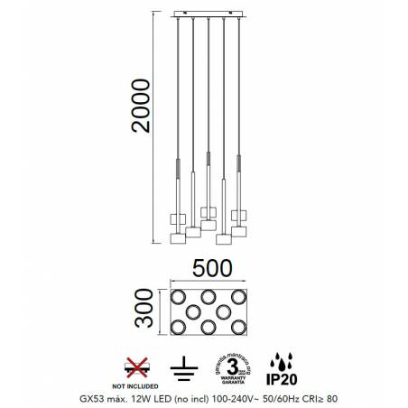 Lámpara colgante Tonic 8L LED 50x30cm GX53 - Mantra